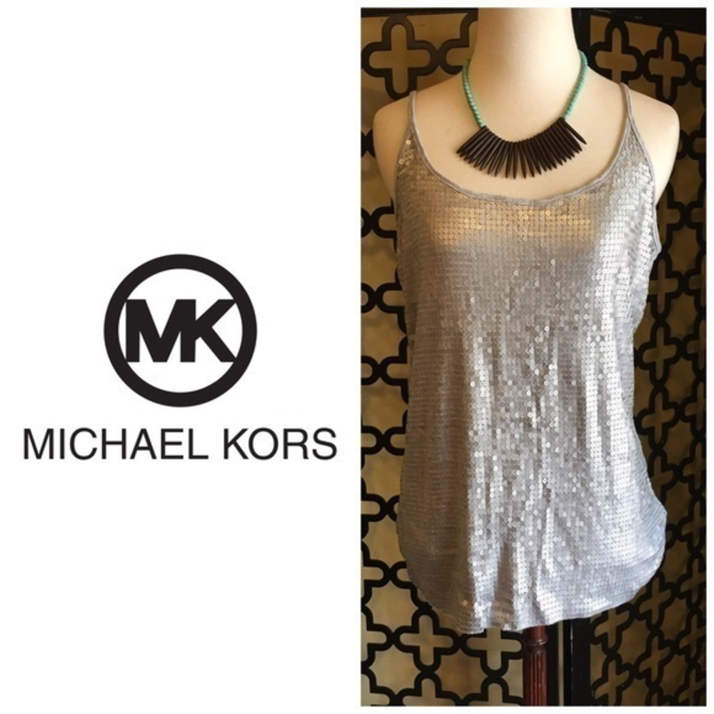 MICHAEL KORS SILVER SEQIUN TANK BLOUSE Size Medium